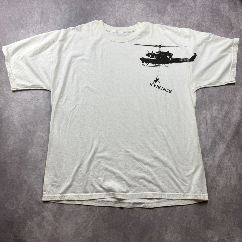 Xyience Mens Graphic T-Shirt XXL Cream Helicopter Rappel Logo Cotton Tee